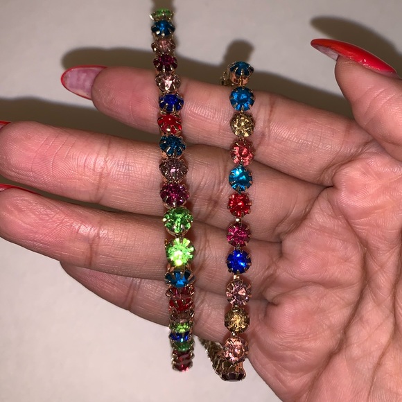 Square Multi Colored Crystal Earrings - Picture 4 of 8